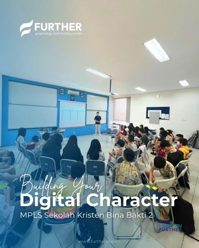 📱 BUILDING YOUR DIGITAL CHARACTER  Being digital isn’t just about knowing how to use technology.
It’s about knowing how to use it wisely.  Pada 10 Juli 2026, Further bersama siswa baru SMP & SMA Bina Bakti 2 Bandung bersama-sama melihat kembali kebiasaan digital mereka, mulai dari bagaimana kita menggunakan gadget, berinteraksi di media sosial, hingga bagaimana mengatur diri di tengah dunia yang selalu 'connected'.  Lewat games, simulasi, diskusi kelompok, dan refleksi, peserta diajak untuk memahami bahwa setiap click, comment, dan scroll dapat membentuk karakter kita di dunia digital.  Dalam training ini pula, peserta bersama-sama memahami bahwa menjadi 'digital native' bukan hanya berkaitan dengan keaktifan kita di dunia digital, tetapi juga menyadari kapan, bagaimana, dan untuk apa kita menggunakannya.  Swipe through the moments from our session and see how learning, reflection, and fun came together!  Building better habits;
Building digital character;
Building a better generation.  𝗙𝗨𝗥𝗧𝗛𝗘𝗥
graphology and training center
www.furtherid.com
Mail: info@furtherid.com
WA. : 0895-333-56-9988  #knowyoufurther #growfurther
